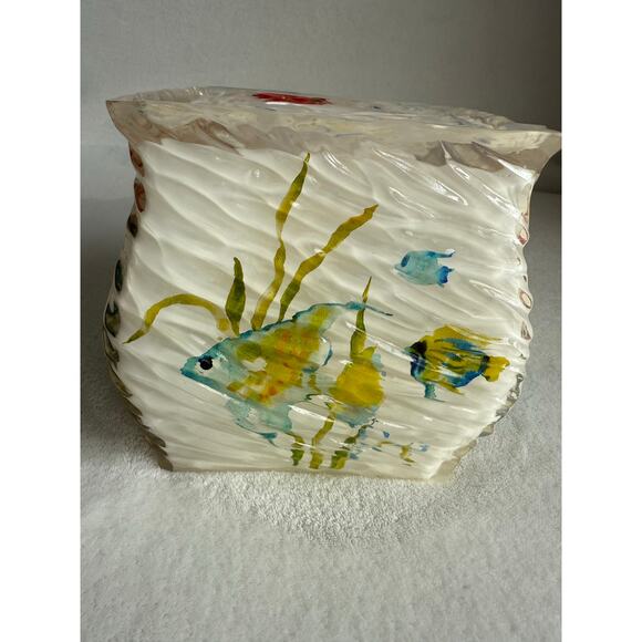 Vintage Acrylic Rainbow Fish Tropical White Square Tissue Box Cover Coastal - Picture 4 of 8